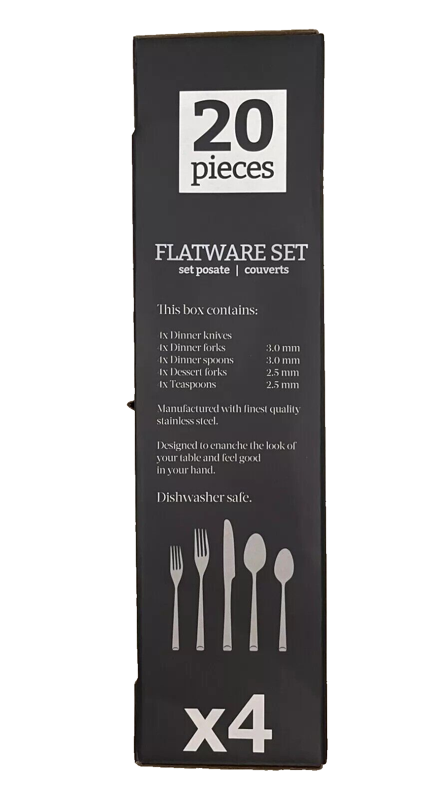 New In Box - Brandani Italy 20 Piece Stainless Steel Flatware Set Style "STEP"
