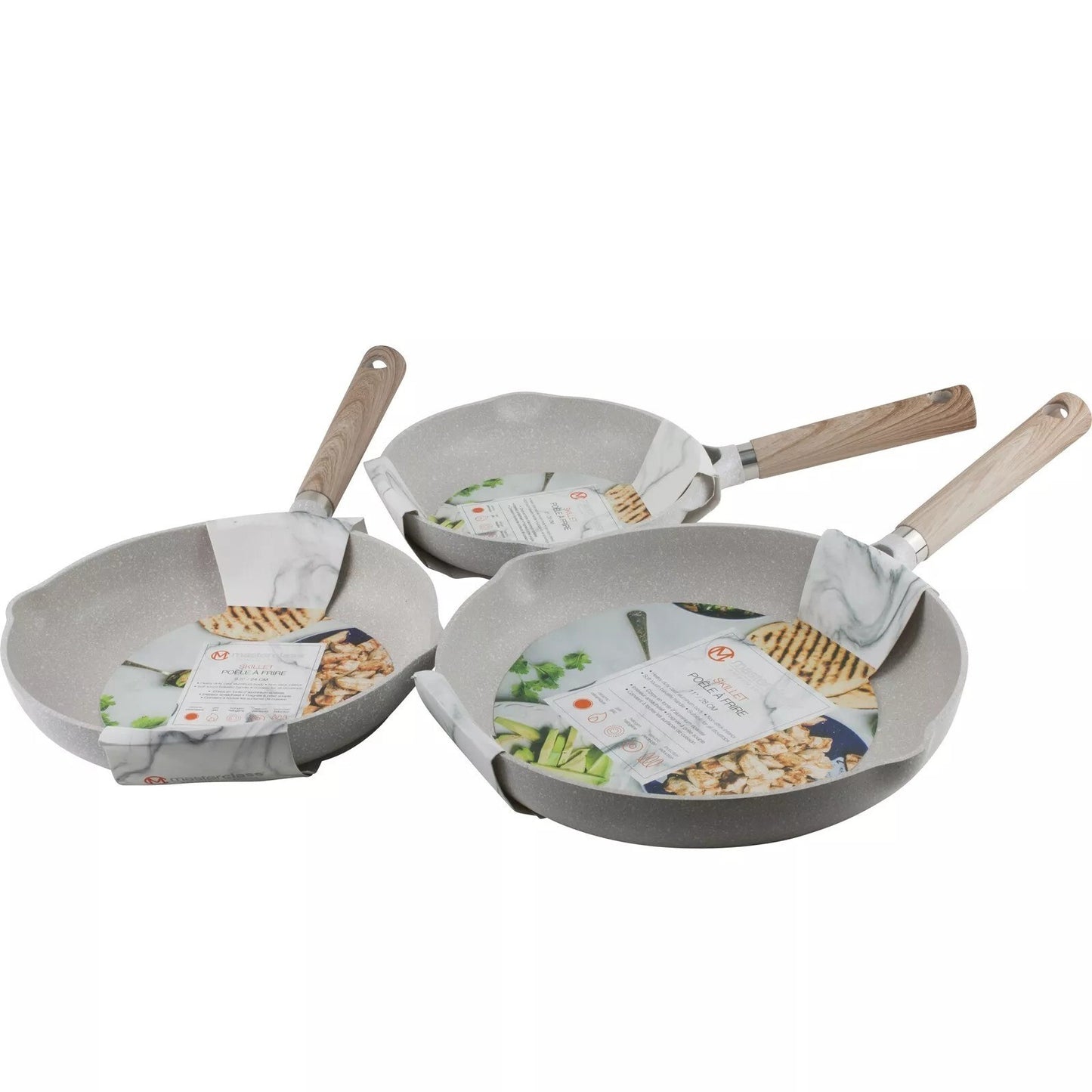 Masterclass Premium Cookware 8" 9.5" 11" Skillets Non Stick Frying Pans Set of 3