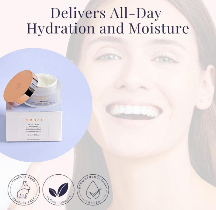 MONAT Be Balanced - Hidratante ligero - Hidratante facial restaurador y suavizante con ácido hialurónico. Crema facial hidratante ligera para rutina diaria de cuidado de la piel, peso neto. 1.5 fl oz