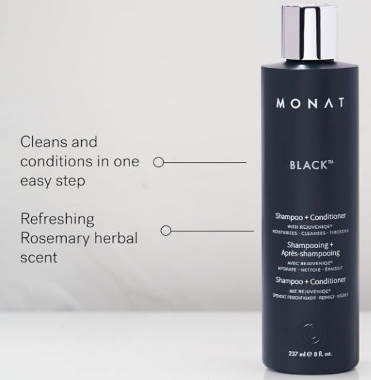 Black Champú y acondicionador 2 en 1 para hombres de Monat, mejora el crecimiento natural del cabello