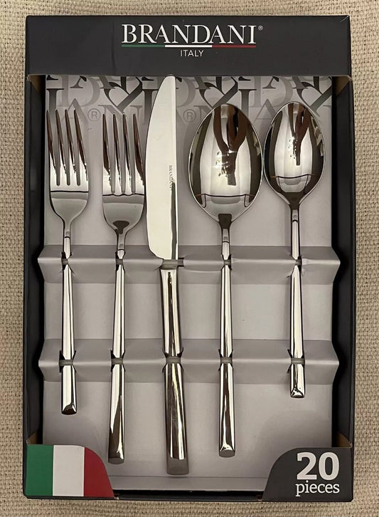 New In Box - Brandani Italy 20 Piece Stainless Steel Flatware Set Style "STEP"