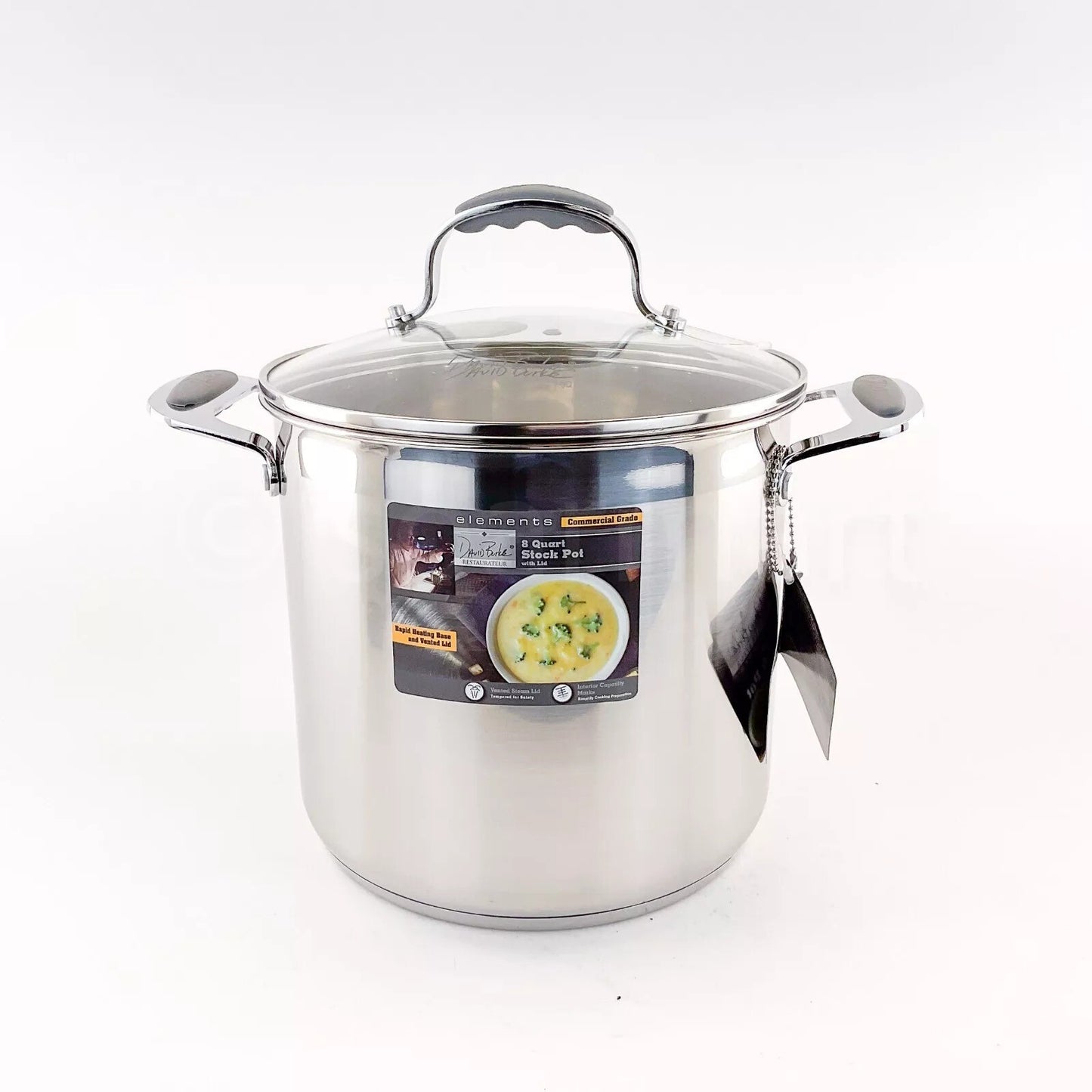 David Burke Elements Heavy Gauge Stainless Steel 8-QT Stockpot New