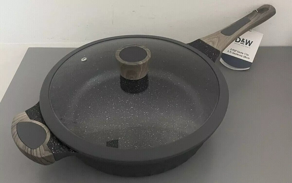 Deep Frying Pan D&W Premium Nonstick Low Casserole With Lid 11” Inch Cookware