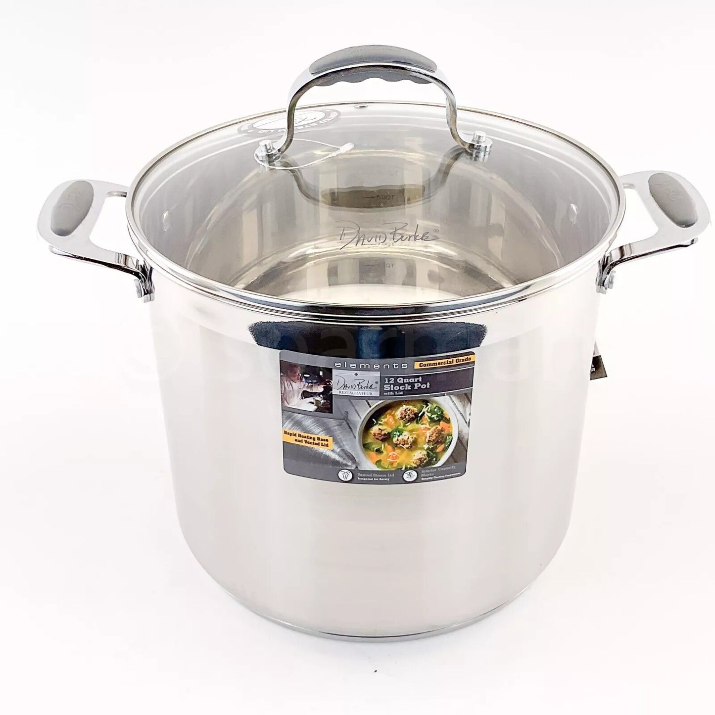 David Burke Elements Heavy Gauge Stainless Steel 12-QT Stockpot New