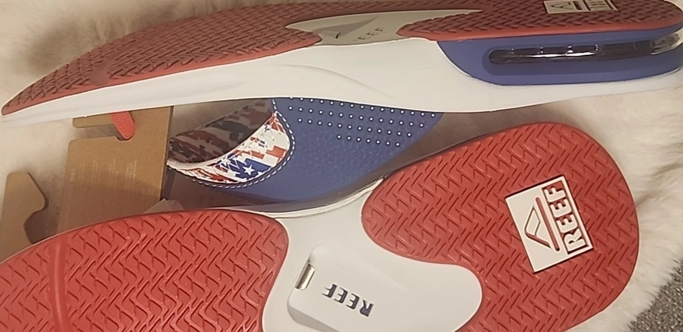 NEW Reef Fanning Flip Flops Patriotic Red White Blue Bottle Opener Sandal Men 11