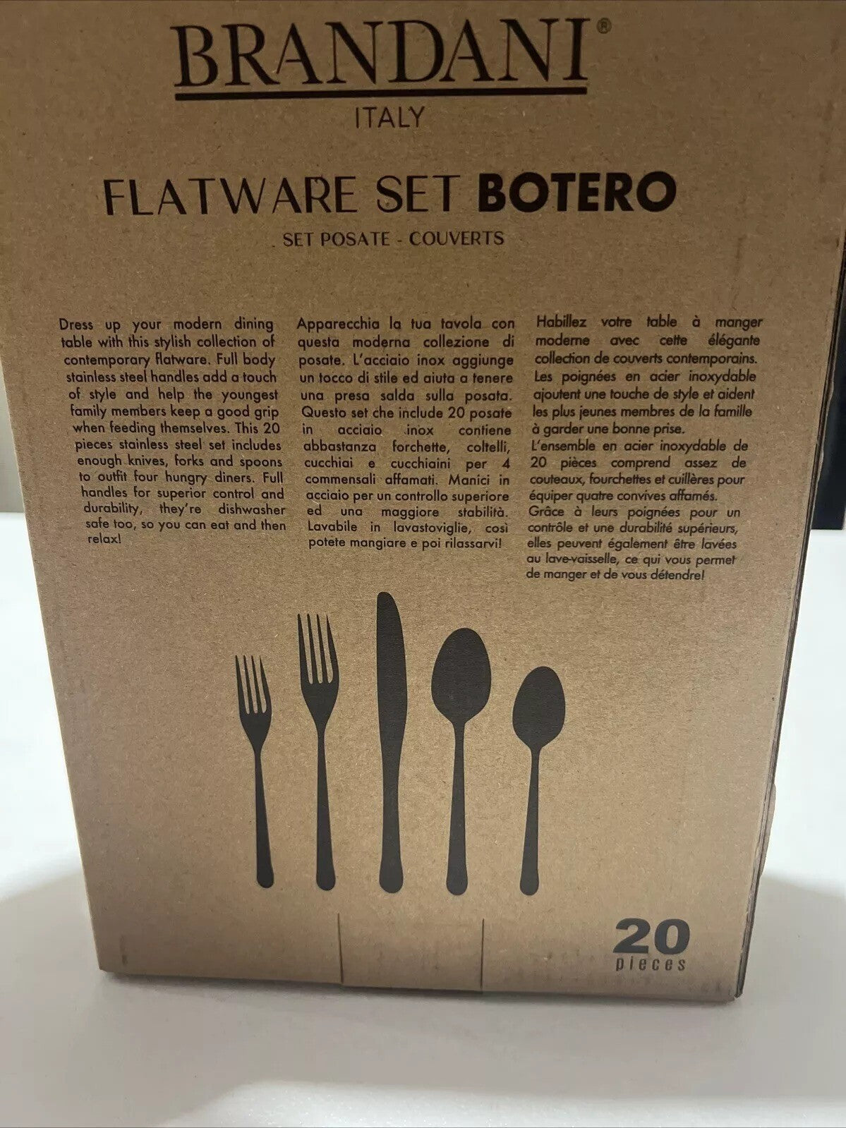 Brandani Botero Hotel Collection Steel 20 Pc Flatware Set. Made In Italy!