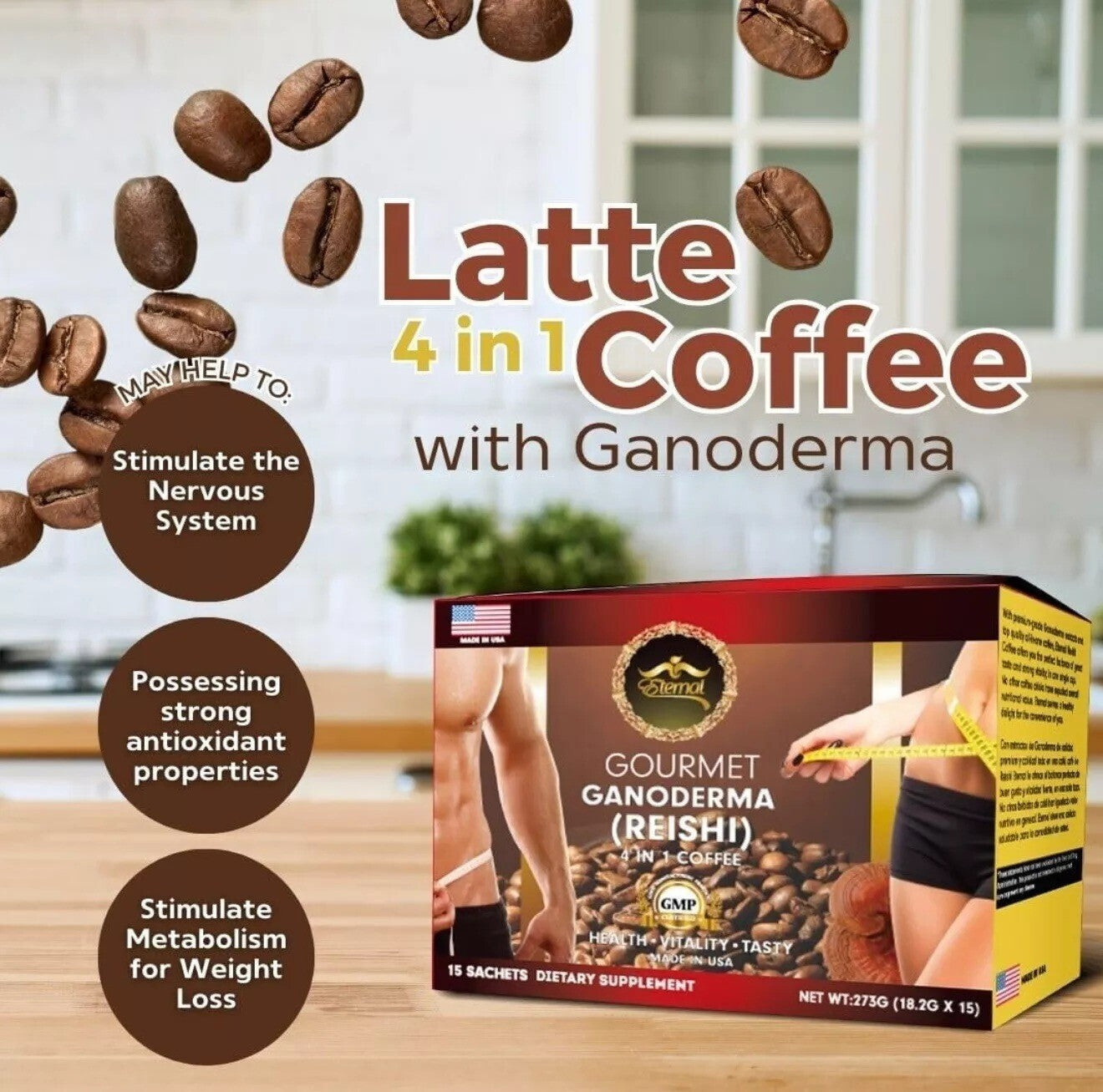 4x Cafe Con Ganoderma  Reishi 4 En 1  Eternal Spirit Beauty 15 Sobres USA SELLER