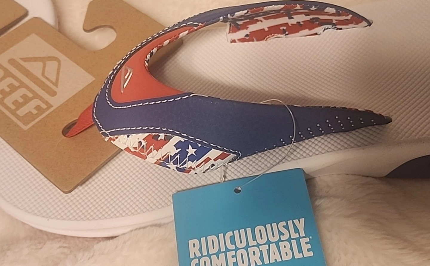 NEW Reef Fanning Flip Flops Patriotic Red White Blue Bottle Opener Sandal Men 11