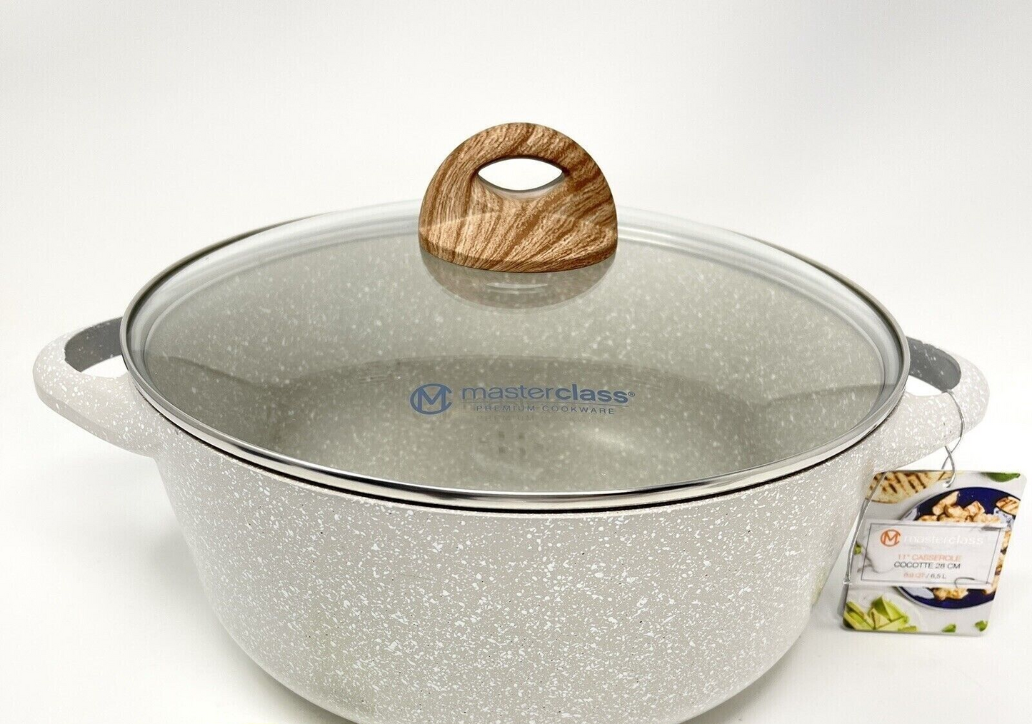 Casserole Pot 8” Inch 2.4Qt Masterclass Premium Cookware With Lid Beige Speckle