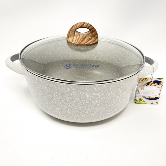 Casserole Pot 8” Inch 2.4Qt Masterclass Premium Cookware With Lid Beige Speckle