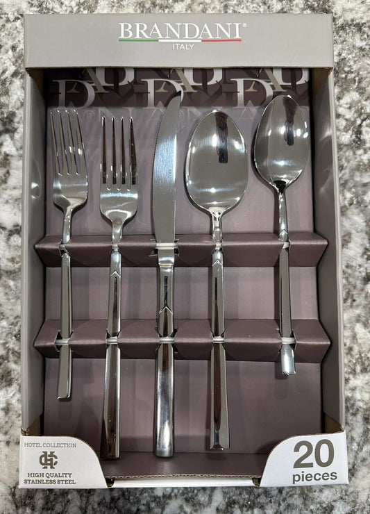 Brandani Arrow Hotel Collection Steel 20 Pc Flatware Set. Made In Italy!
