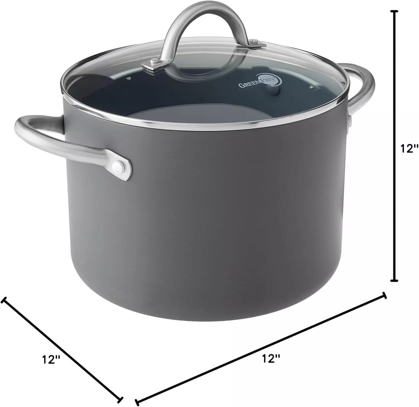GreenPan Lima Hard Anodized Healthy Ceramic Nonstick 8QT Stock Pot with Lid Gray