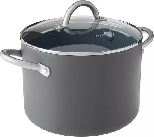 GreenPan Lima Hard Anodized Healthy Ceramic Nonstick 8QT Stock Pot with Lid Gray