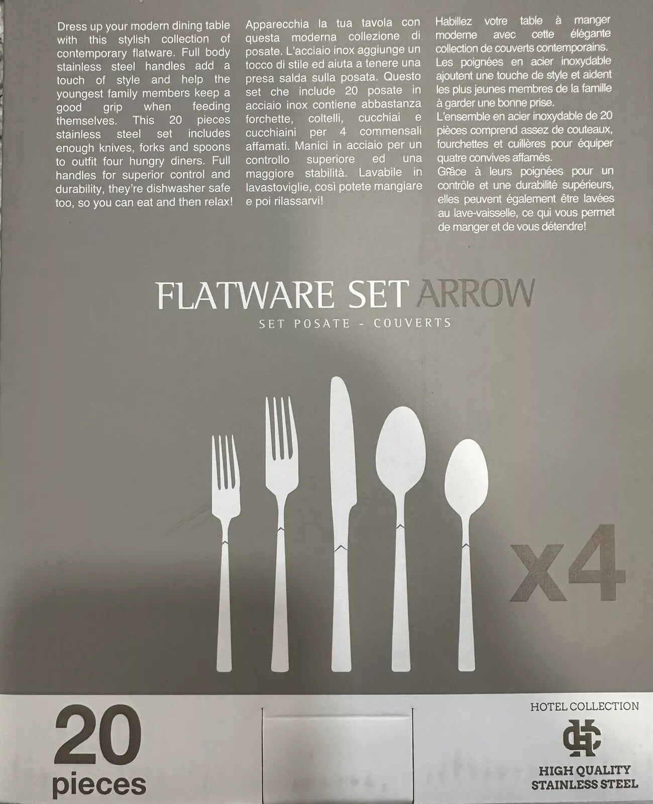 Brandani Arrow Hotel Collection Steel 20 Pc Flatware Set. Made In Italy!