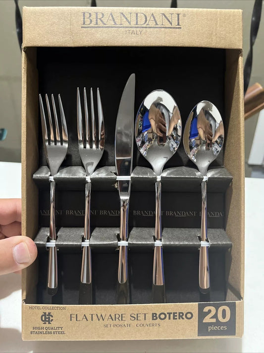 Brandani Botero Hotel Collection Steel 20 Pc Flatware Set. Made In Italy!