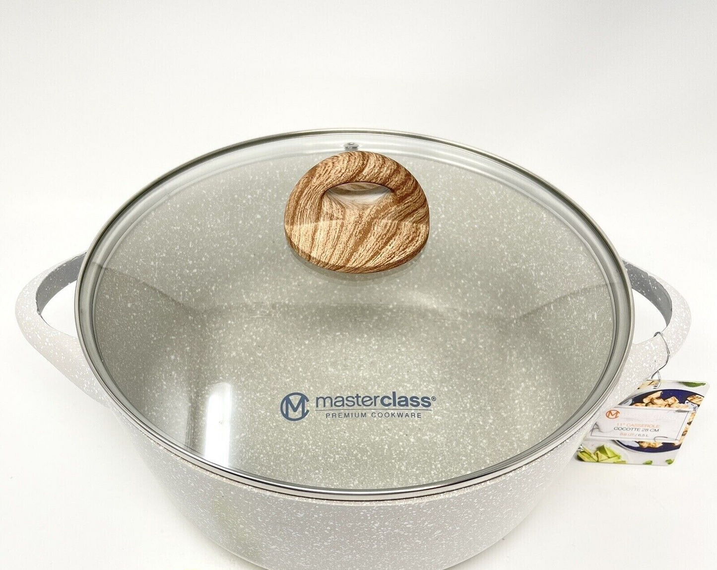 Casserole Pot 8” Inch 2.4Qt Masterclass Premium Cookware With Lid Beige Speckle
