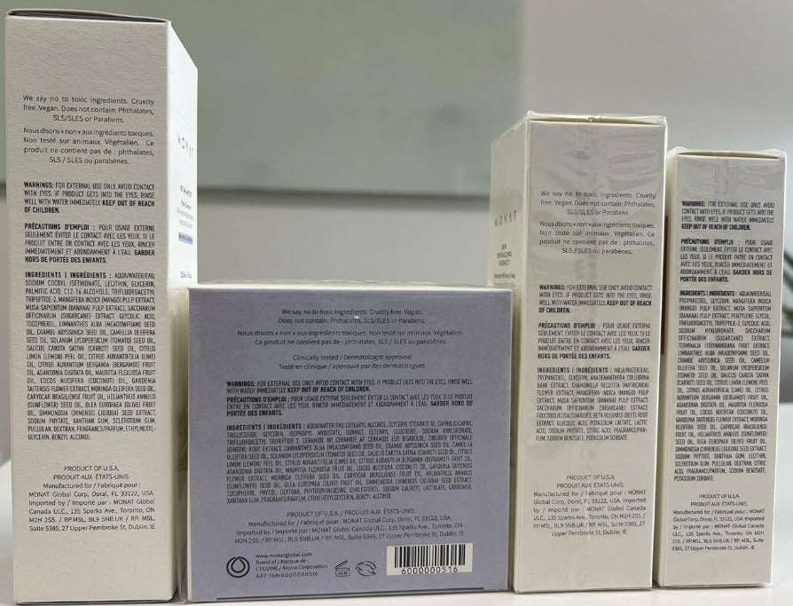 Monat Sistema BE BALANCED™️ para pieles normales y mixtas: ilumina y renueva, incluye limpiador espumoso, esencia revitalizante, néctar de control de edad, hidratante ligero