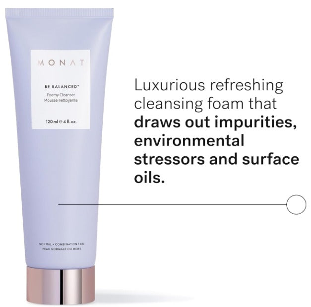 MONAT Be Balanced - Limpiador espumoso purificador y suavizante, limpiador facial espumoso. Antioxidantes que suavizan la piel y ácidos naturales de frutas espumantes. Espuma limpiadora, peso neto,
