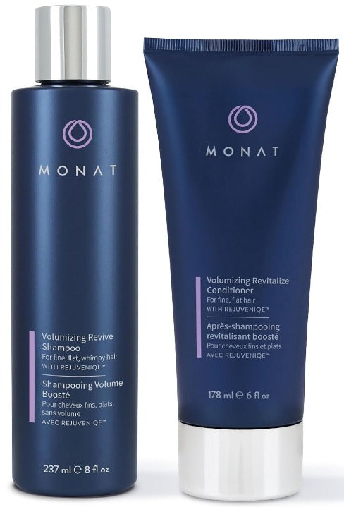 MONAT Juego de champú y acondicionador voluminizador impregnado con REJUVENIQE – Cuidado ligero para cabello fino y plano – Mejora el volumen, añade suavidad y brillo – Peso neto. 8.0 fl oz (8 onzas